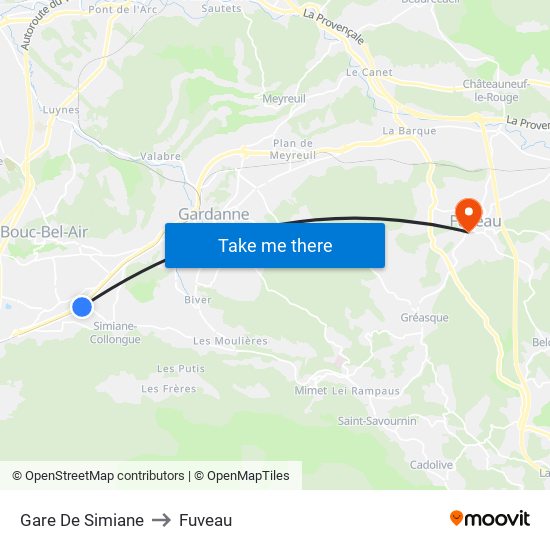 Gare De Simiane to Fuveau map