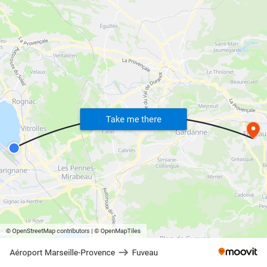 Aéroport Marseille-Provence to Fuveau map