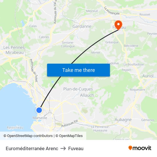 Euroméditerranée Arenc to Fuveau map