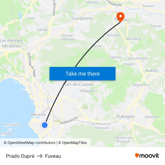 Prado Dupré to Fuveau map
