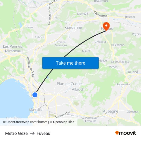 Métro Gèze to Fuveau map