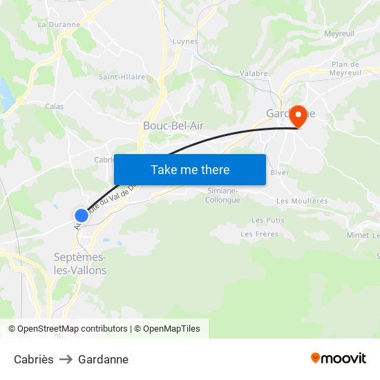 Cabriès to Gardanne map