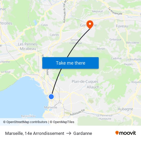 Marseille, 14e Arrondissement to Gardanne map