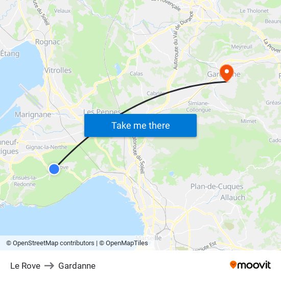 Le Rove to Gardanne map