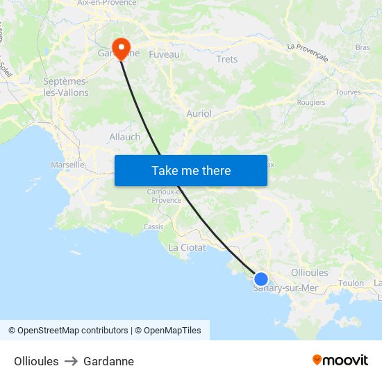 Ollioules to Gardanne map
