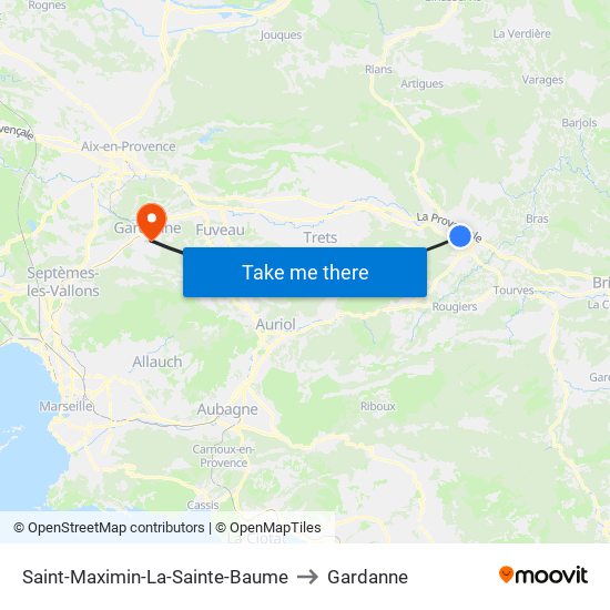 Saint-Maximin-La-Sainte-Baume to Gardanne map