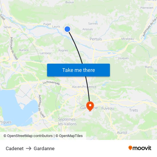 Cadenet to Gardanne map