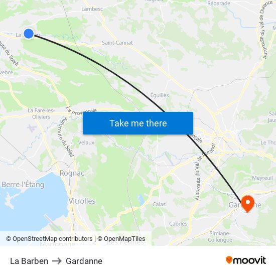 La Barben to Gardanne map