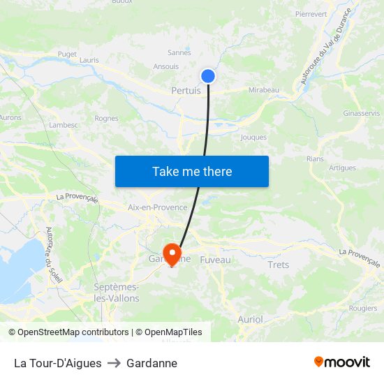 La Tour-D'Aigues to Gardanne map