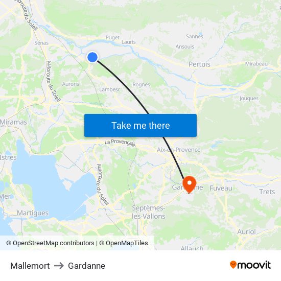 Mallemort to Gardanne map