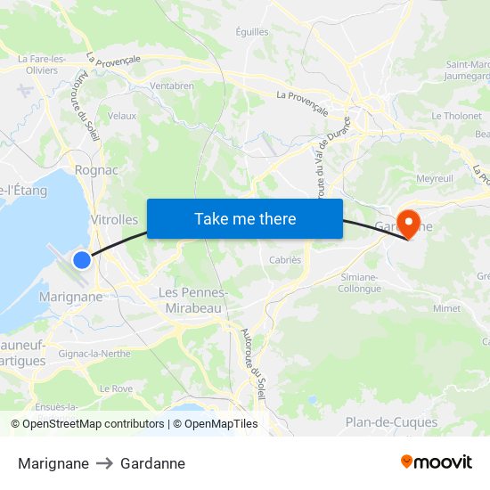 Marignane to Gardanne map