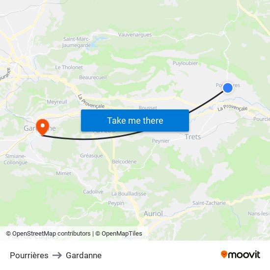 Pourrières to Gardanne map