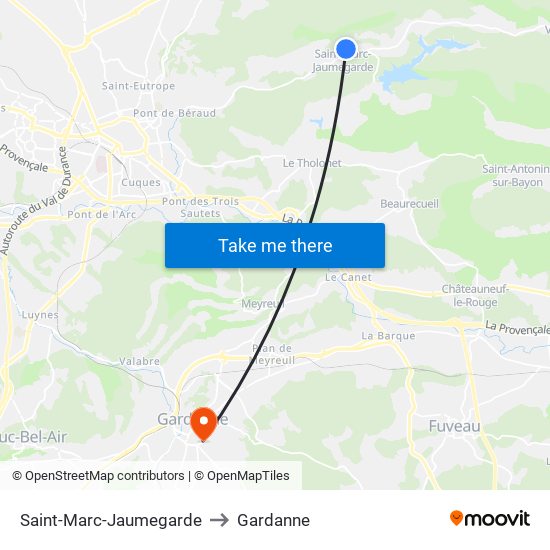 Saint-Marc-Jaumegarde to Gardanne map