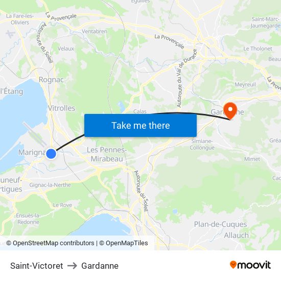Saint-Victoret to Gardanne map