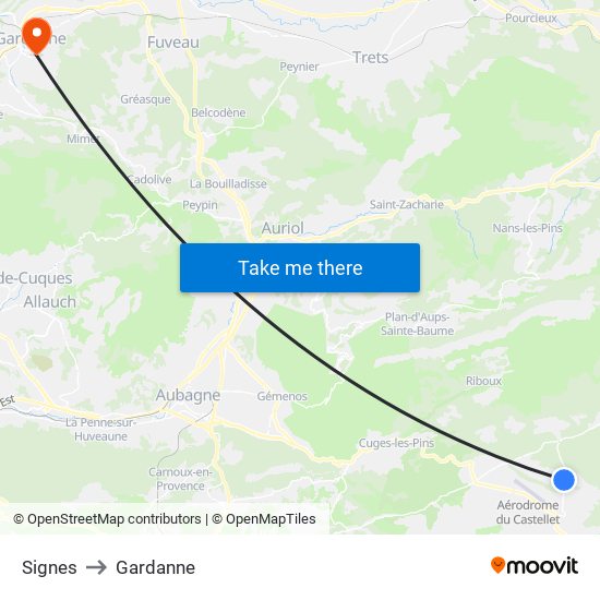 Signes to Gardanne map