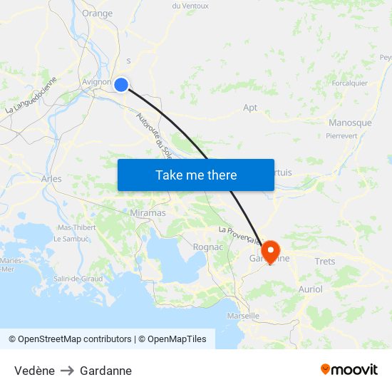 Vedène to Gardanne map