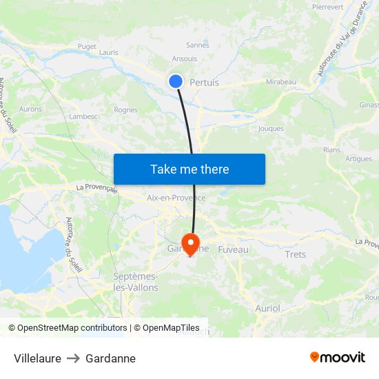 Villelaure to Gardanne map