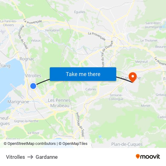 Vitrolles to Gardanne map