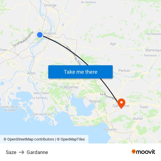 Saze to Gardanne map