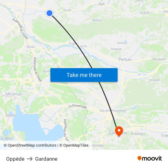 Oppède to Gardanne map