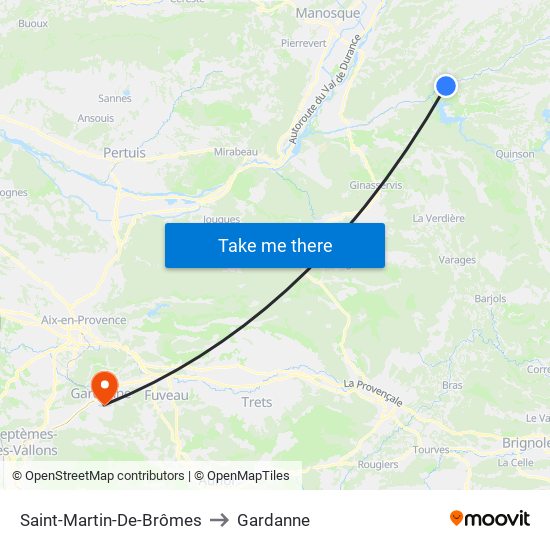 Saint-Martin-De-Brômes to Gardanne map