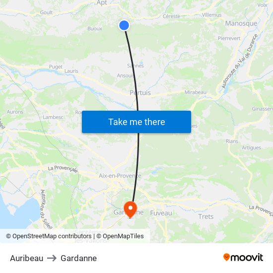 Auribeau to Gardanne map