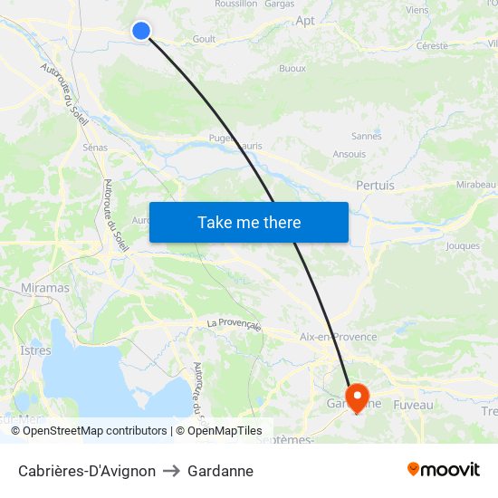 Cabrières-D'Avignon to Gardanne map