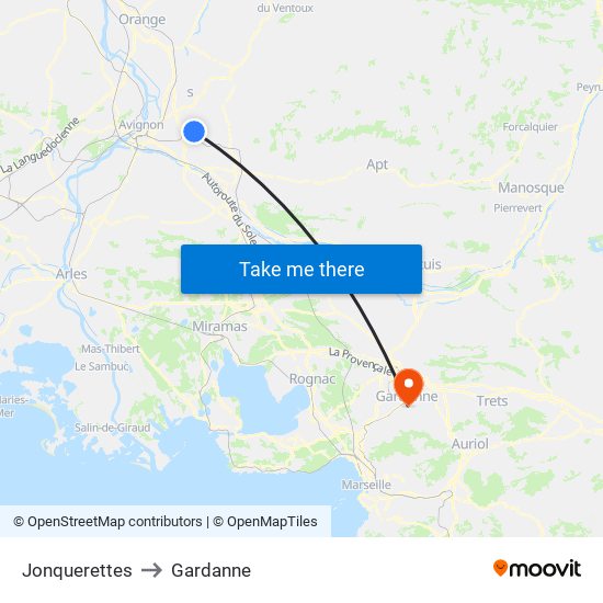 Jonquerettes to Gardanne map