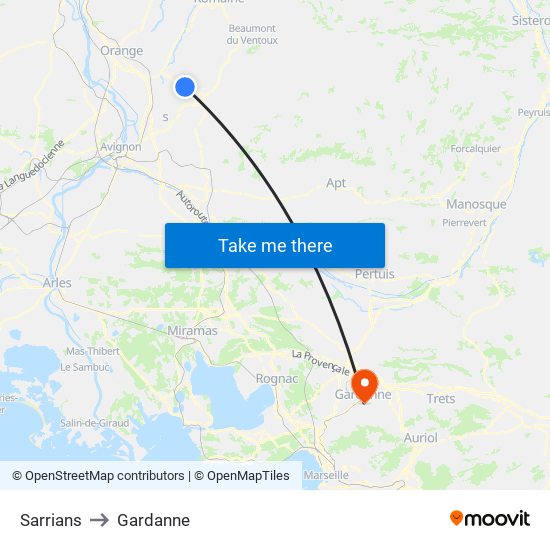 Sarrians to Gardanne map