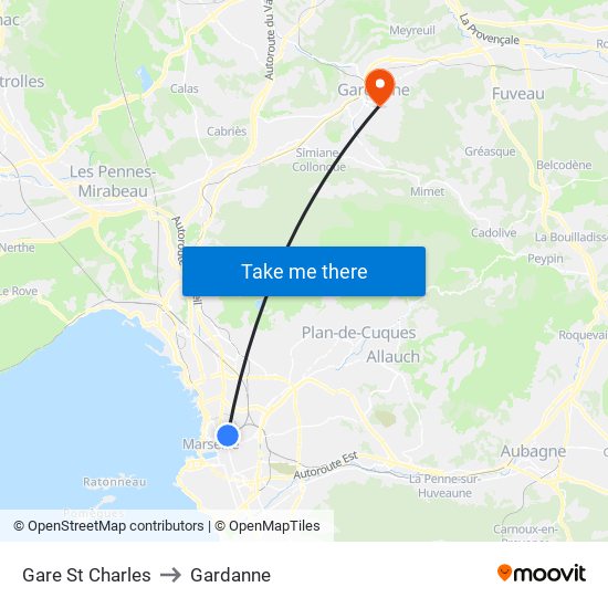 Gare St Charles to Gardanne map