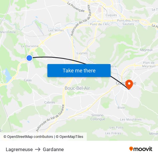Lagremeuse to Gardanne map