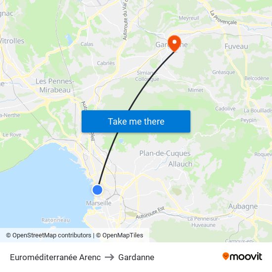 Euroméditerranée Arenc to Gardanne map
