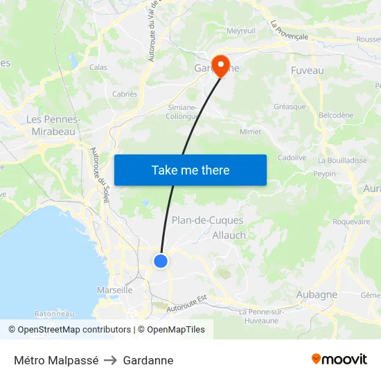 Métro Malpassé to Gardanne map