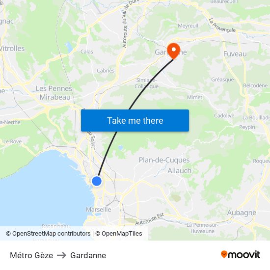 Métro Gèze to Gardanne map