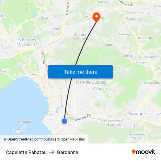 Capelette Rabatau to Gardanne map