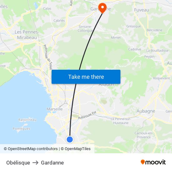 Obélisque to Gardanne map