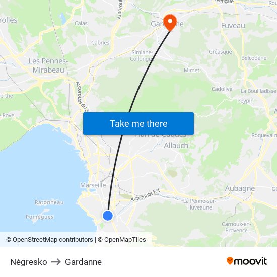Négresko to Gardanne map