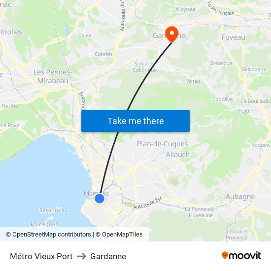 Vieux Port to Gardanne map