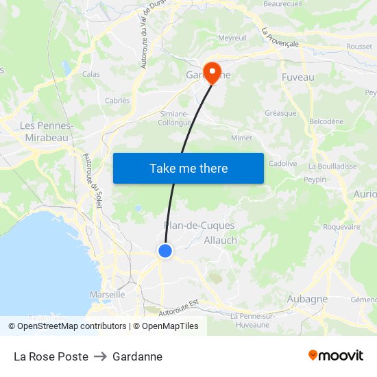 La Rose Poste to Gardanne map