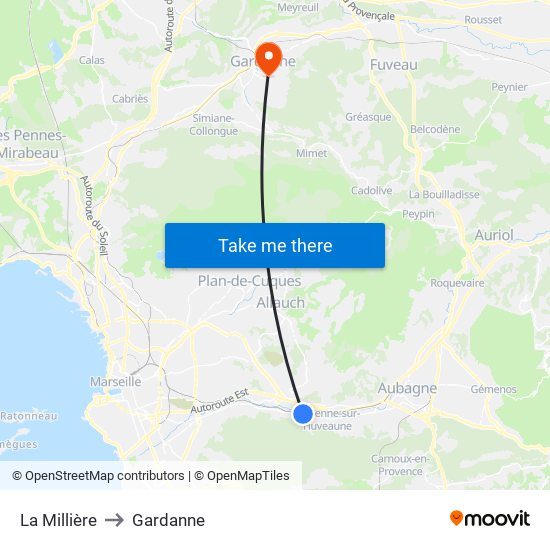 La Millière to Gardanne map