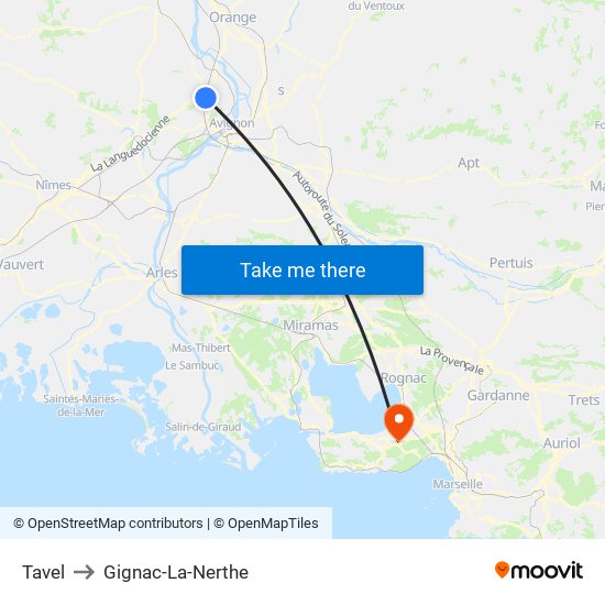 Tavel to Gignac-La-Nerthe map