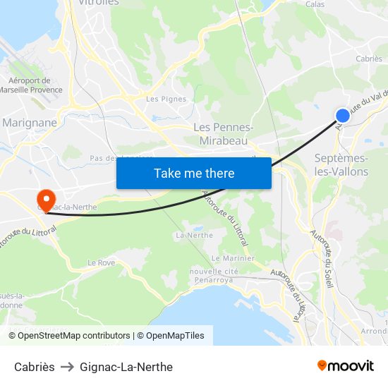 Cabriès to Gignac-La-Nerthe map