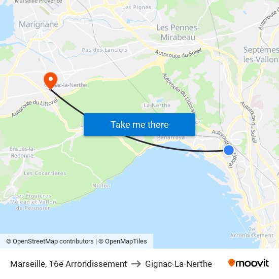 Marseille, 16e Arrondissement to Gignac-La-Nerthe map