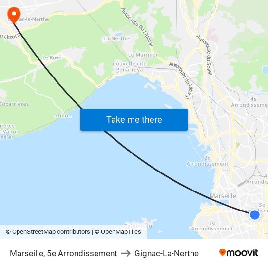 Marseille, 5e Arrondissement to Gignac-La-Nerthe map
