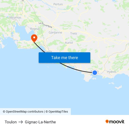 Toulon to Gignac-La-Nerthe map