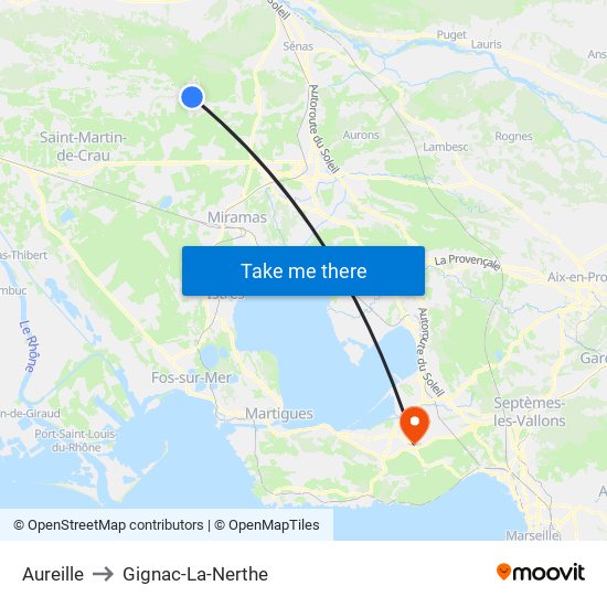 Aureille to Gignac-La-Nerthe map