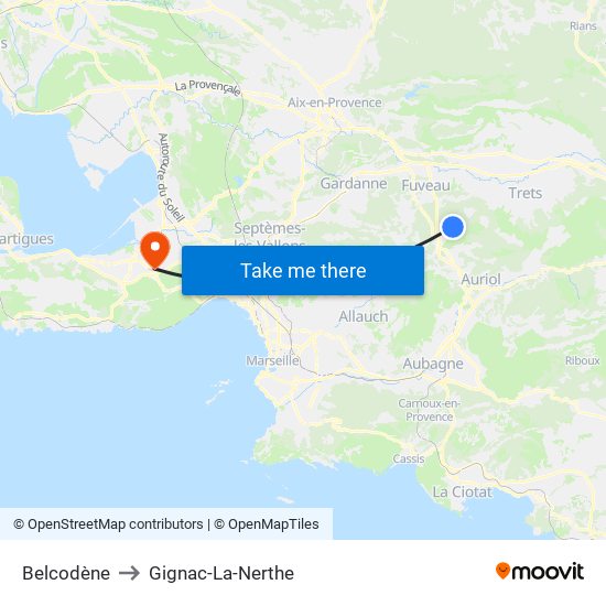 Belcodène to Gignac-La-Nerthe map
