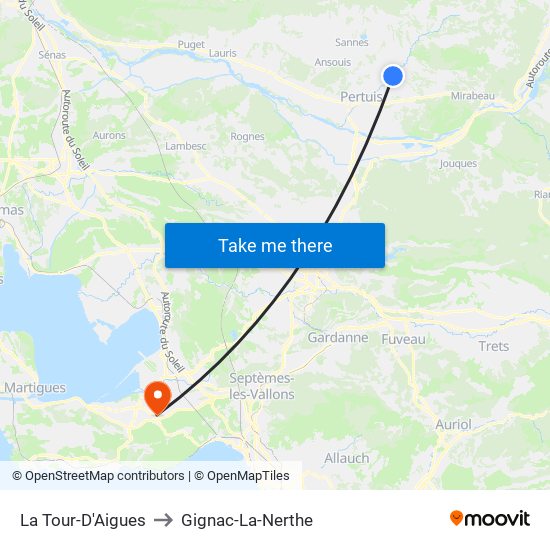 La Tour-D'Aigues to Gignac-La-Nerthe map