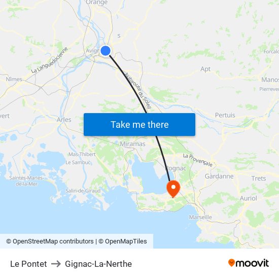 Le Pontet to Gignac-La-Nerthe map