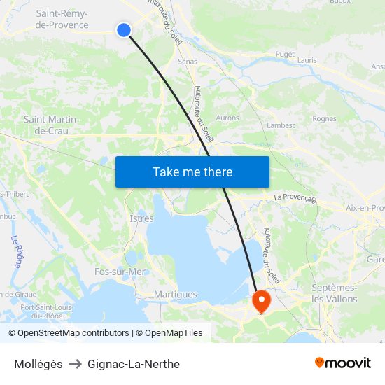 Mollégès to Gignac-La-Nerthe map